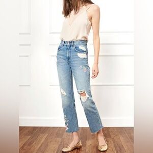 Anine Bing Light Blue Distressed Cropped Jeans